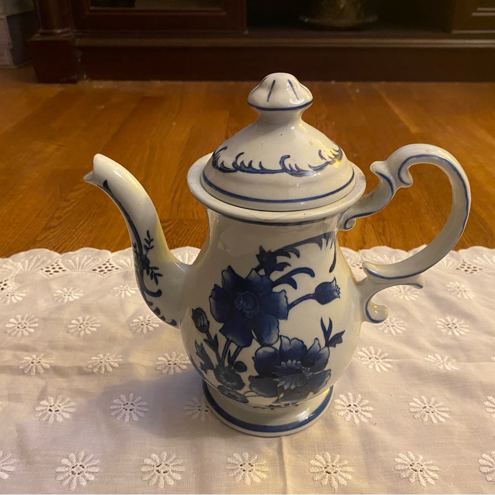 Classic Blue and White Ceramic Teapot